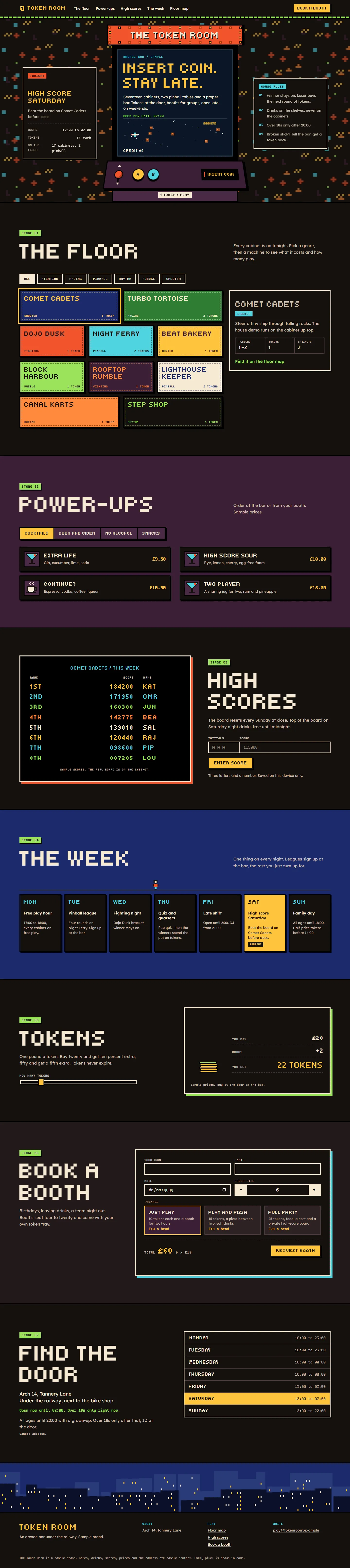 The Token Room home page, dark theme, at 1440 pixels wide