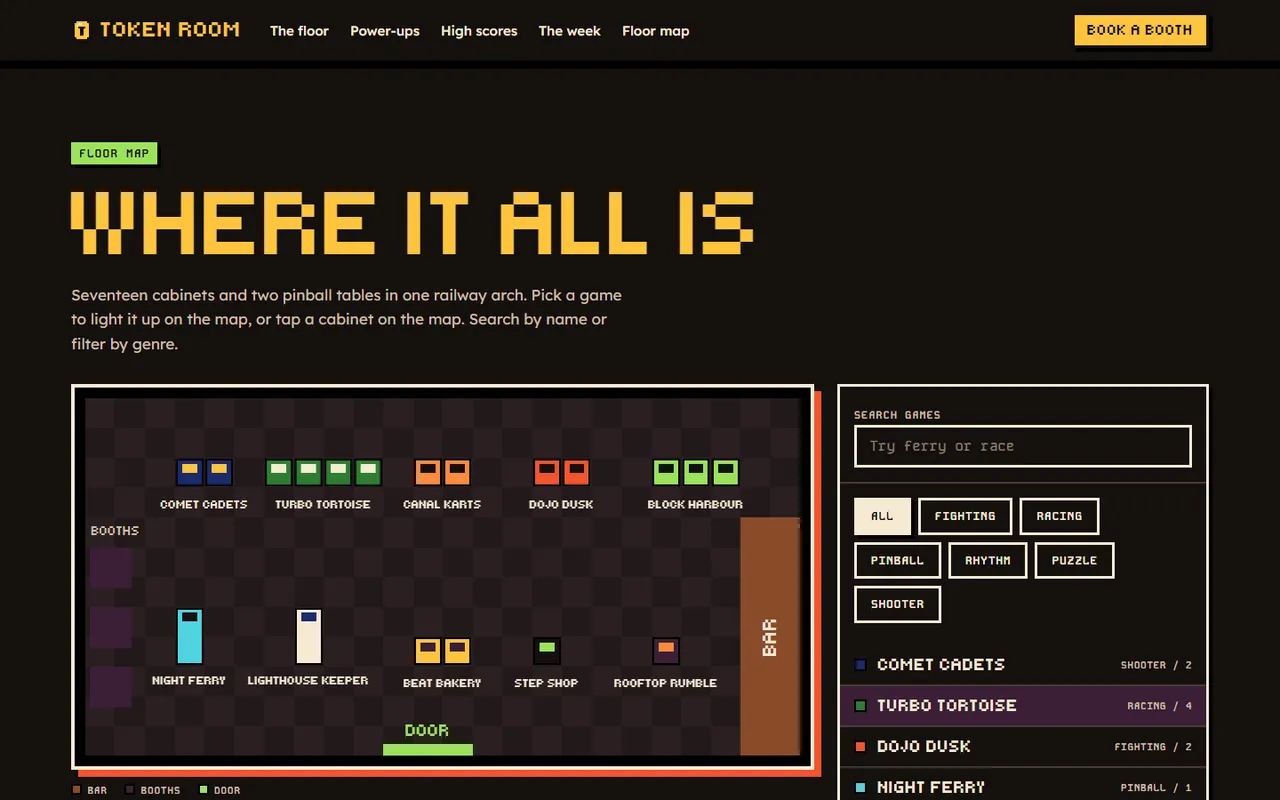 The Token Room: map page, dark theme