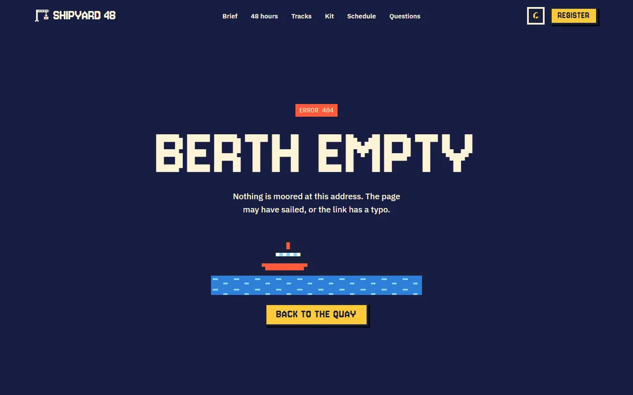 Shipyard 48: 404 page, dark theme