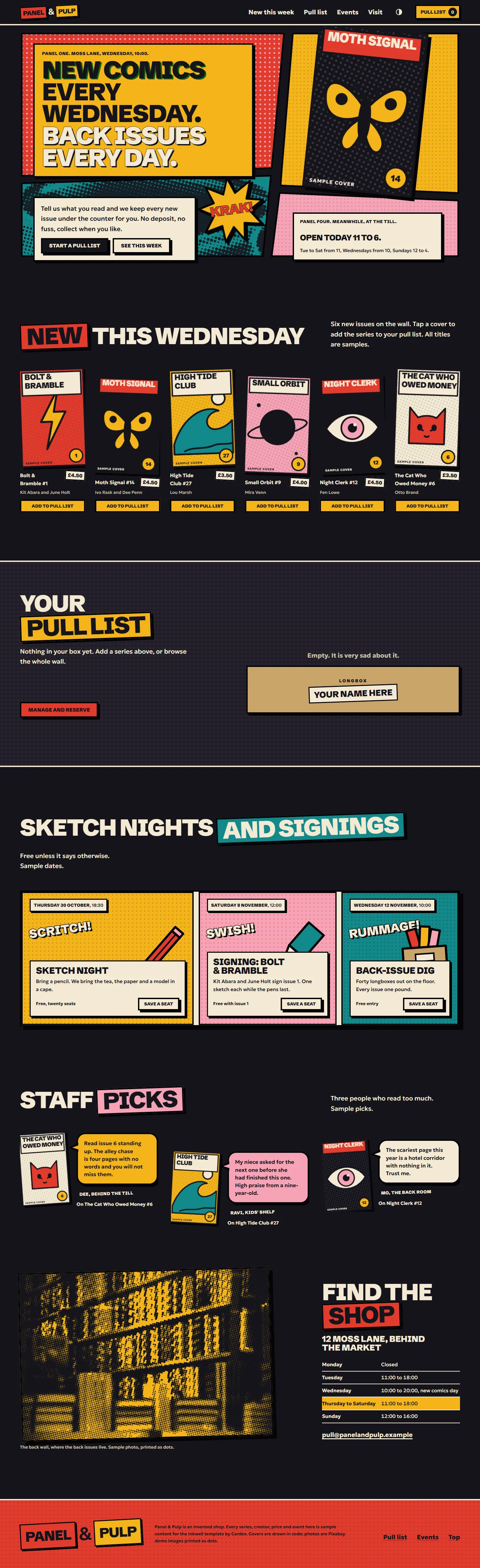 Inkwell home page, dark theme, at 1440 pixels wide