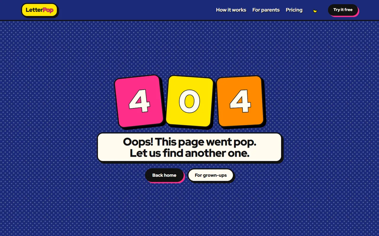 Popsicle: 404 page, dark theme