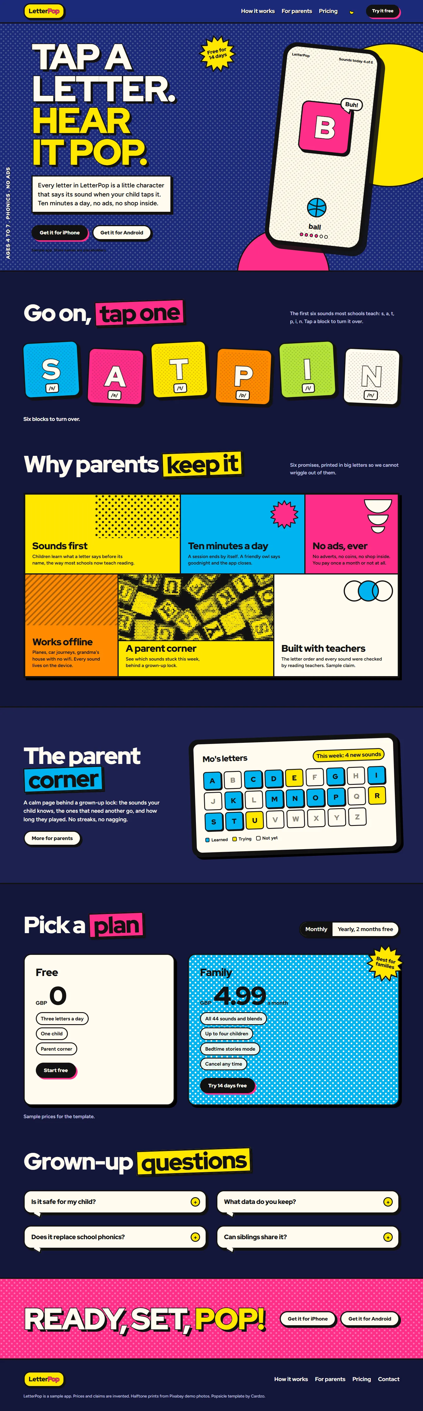 Popsicle home page, dark theme, at 1440 pixels wide