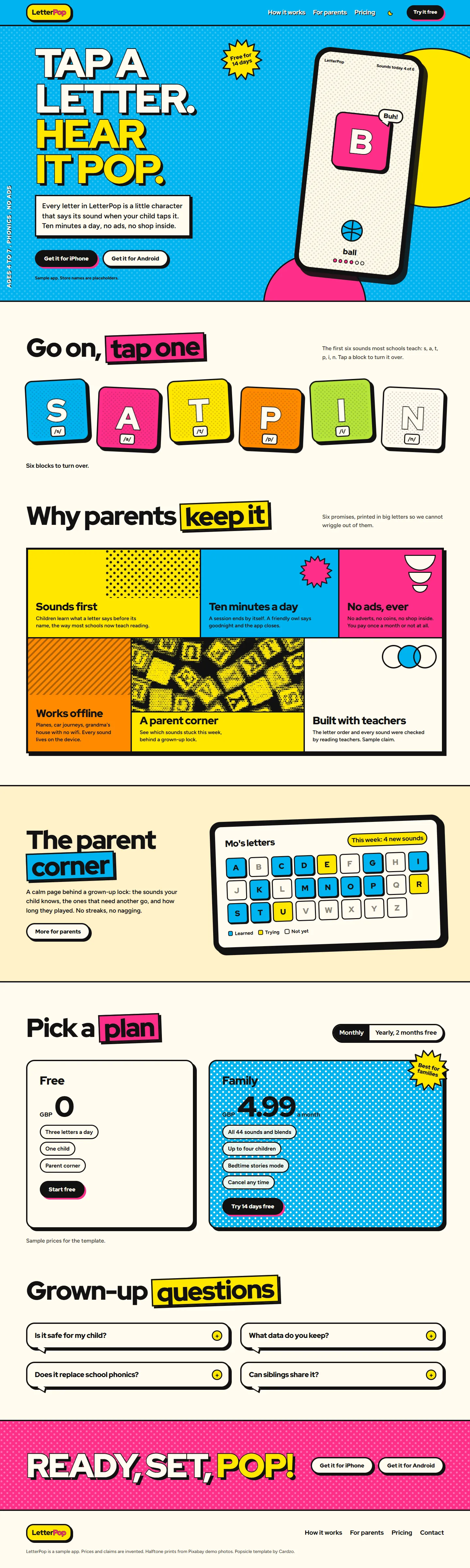 Popsicle home page, light theme, at 1440 pixels wide