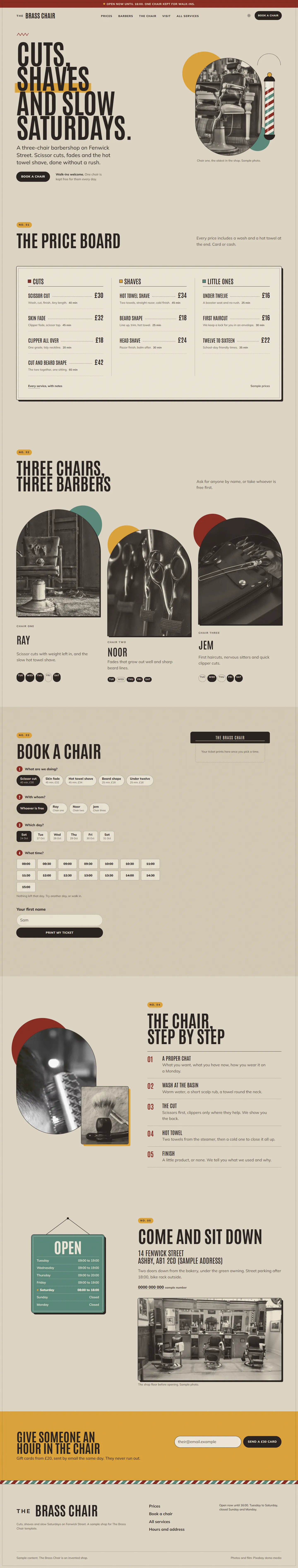 The Brass Chair home page, light theme, at 1440 pixels wide