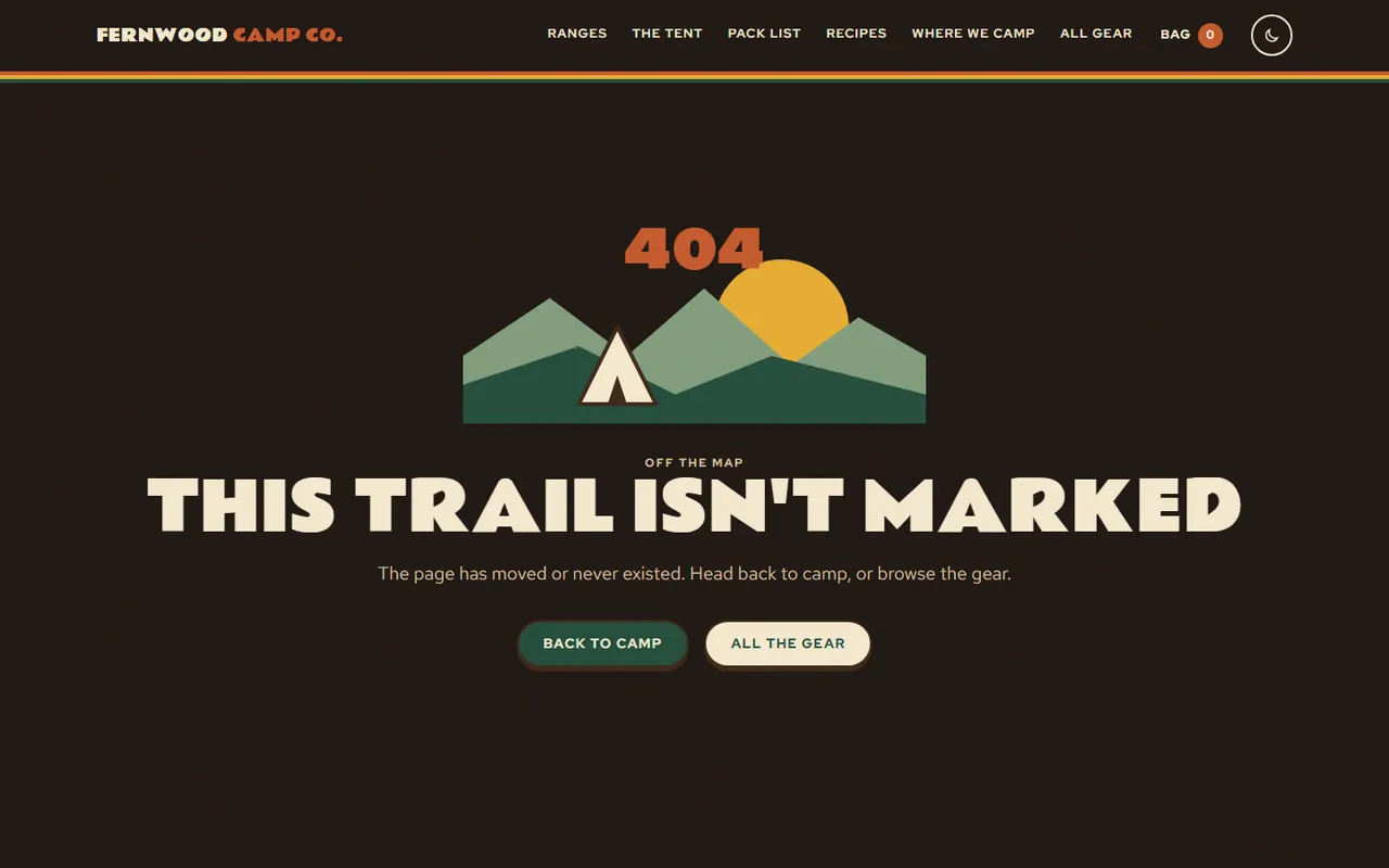 Trailhead: 404 page, dark theme