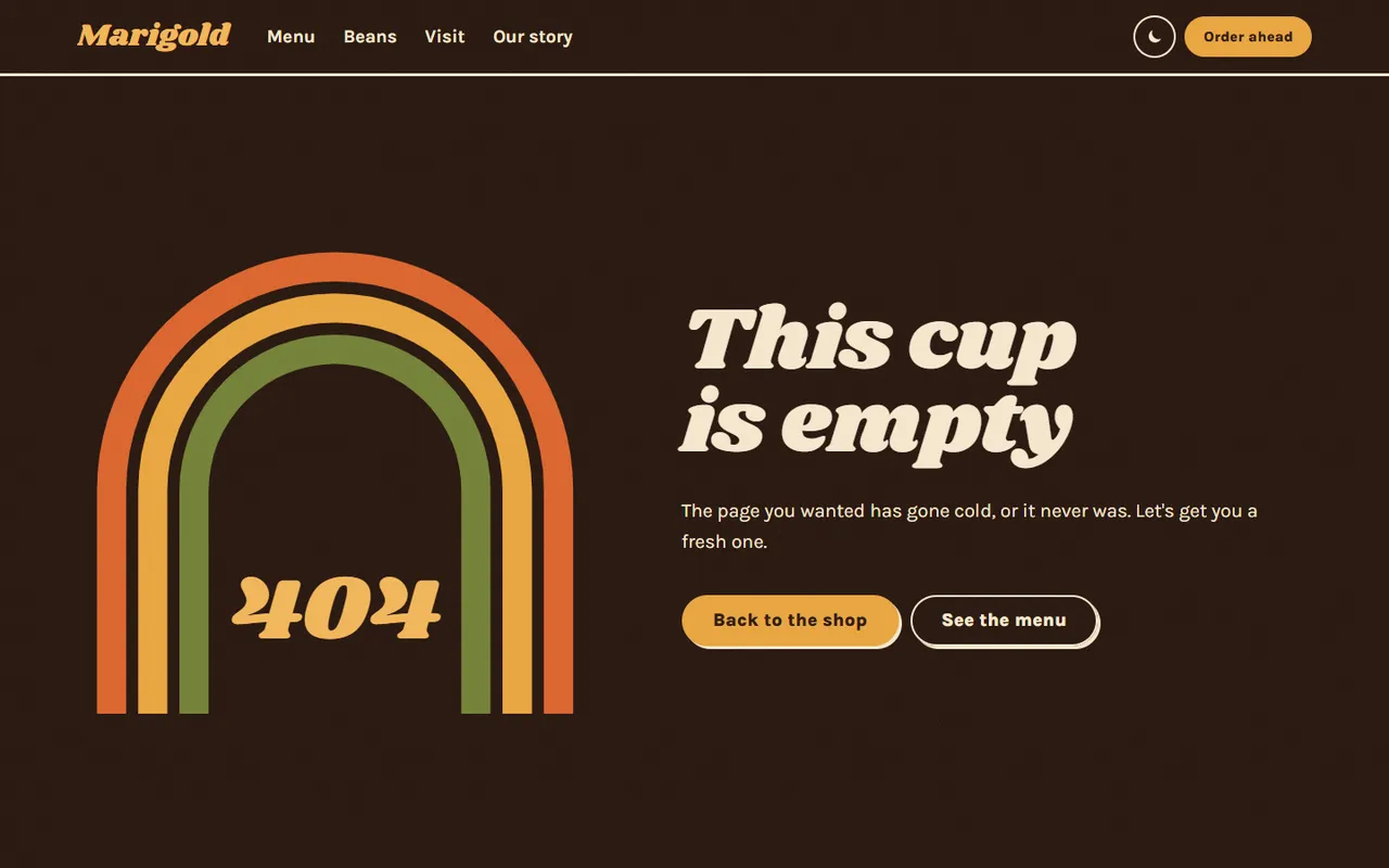 Marigold: 404 page, dark theme