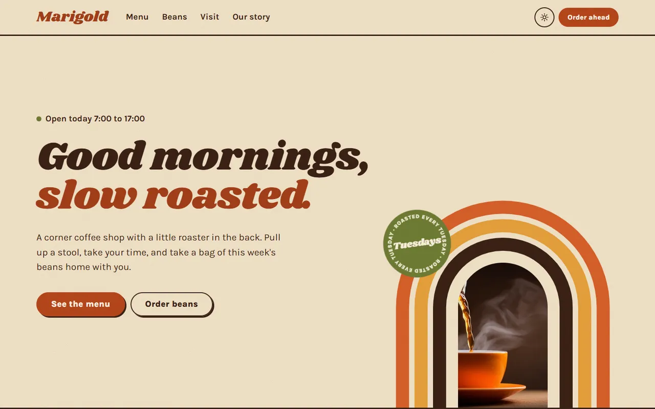 Marigold home page, light theme