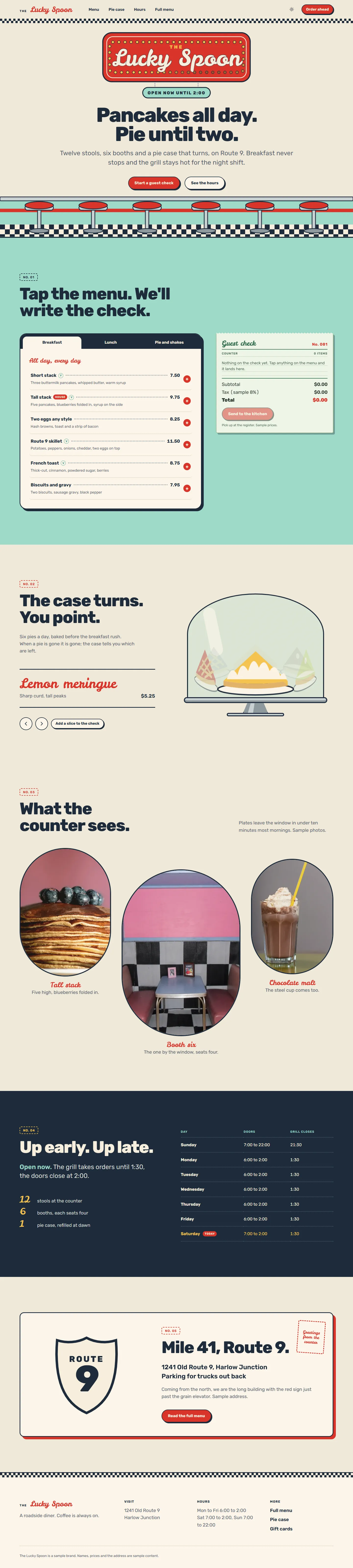 The Lucky Spoon home page, light theme, at 1440 pixels wide