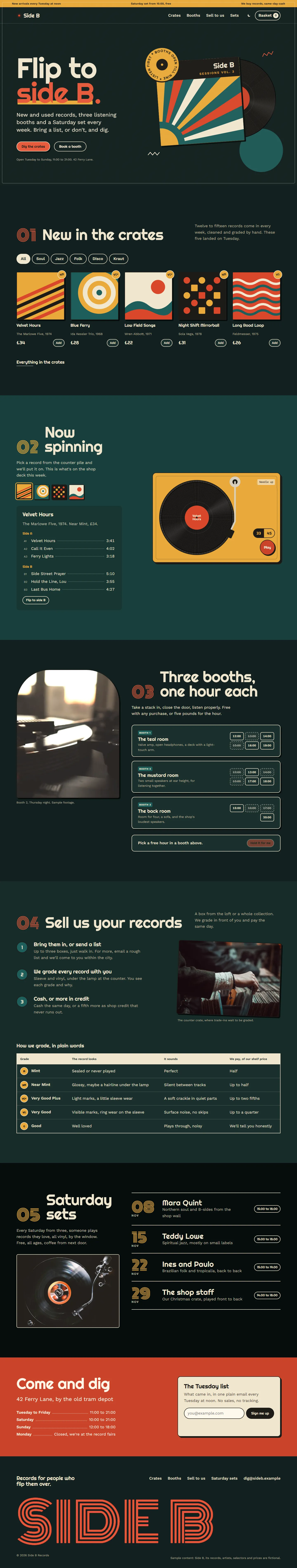 Side B home page, dark theme, at 1440 pixels wide