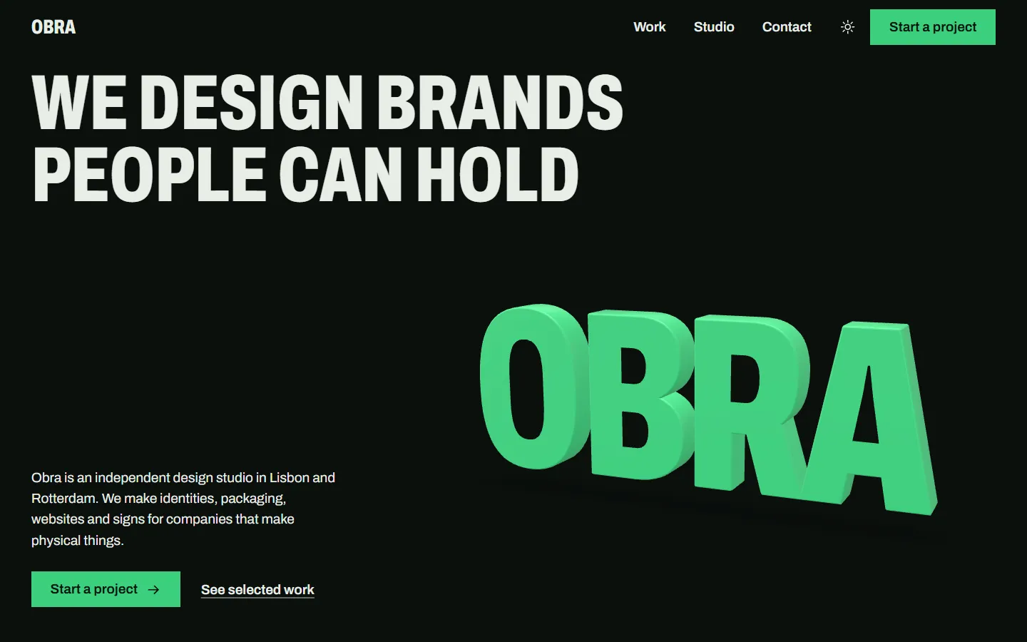 Studio home page, dark theme, at 1440 pixels wide