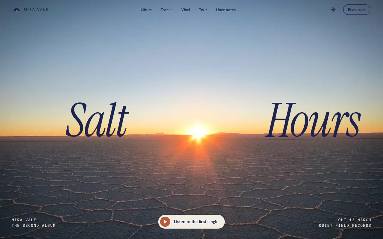 Salt Hours home page, light theme