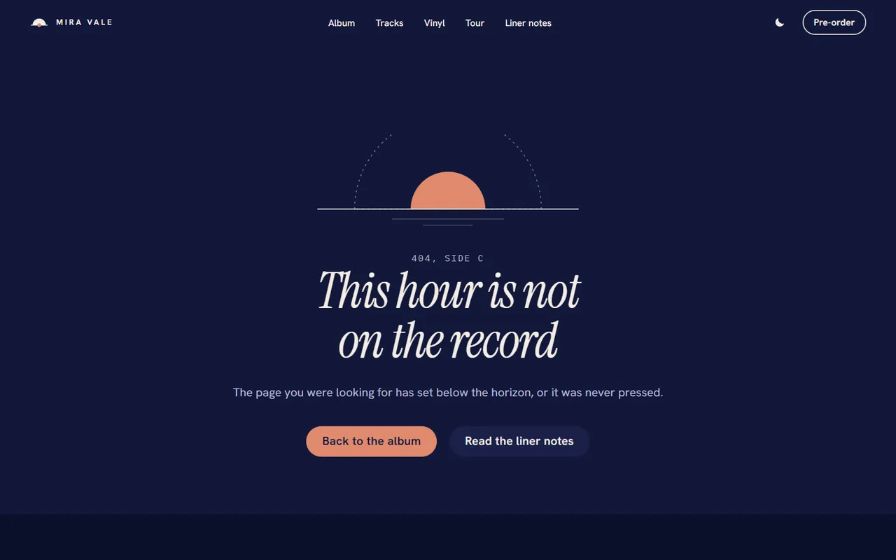 Salt Hours: 404 page, dark theme
