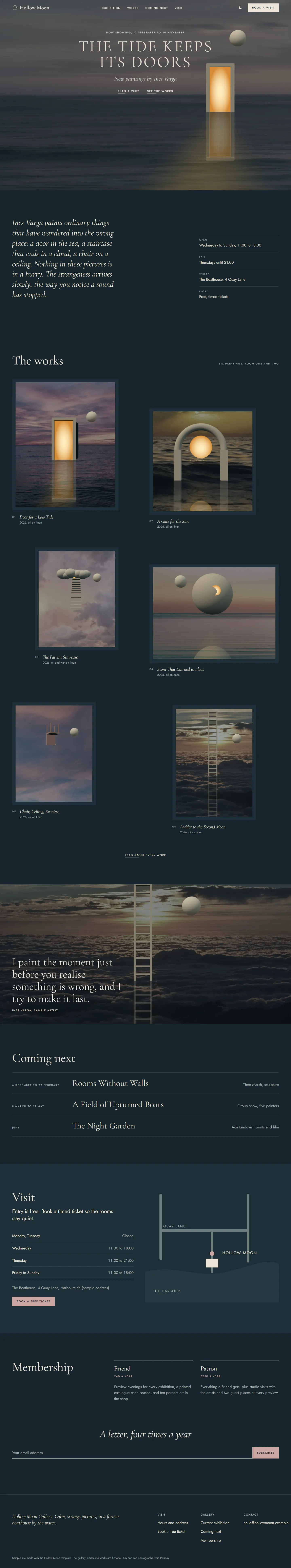 Hollow Moon home page, dark theme, at 1440 pixels wide