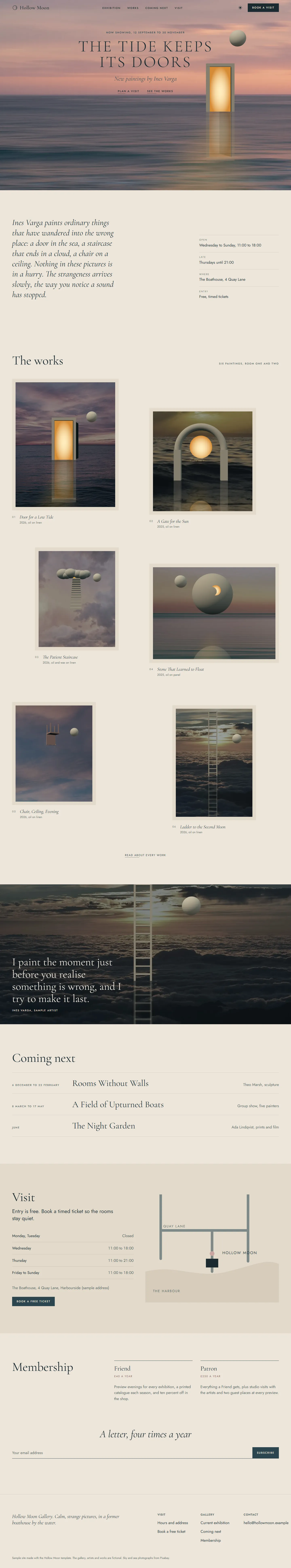 Hollow Moon home page, light theme, at 1440 pixels wide