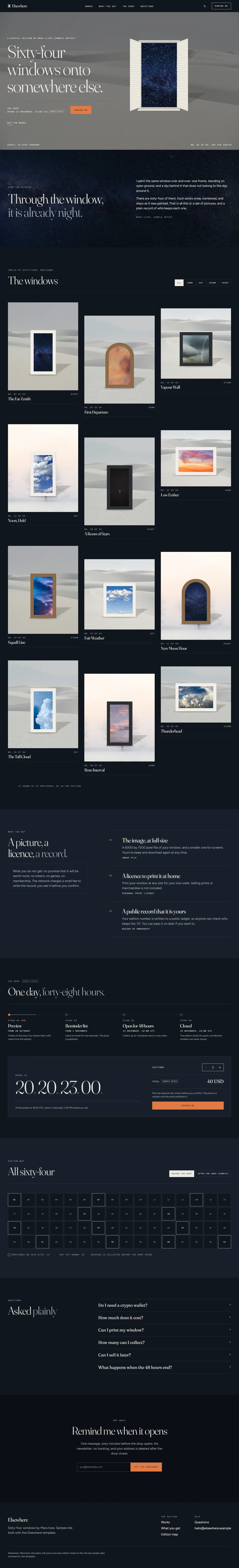 Elsewhere home page, dark theme, at 1440 pixels wide