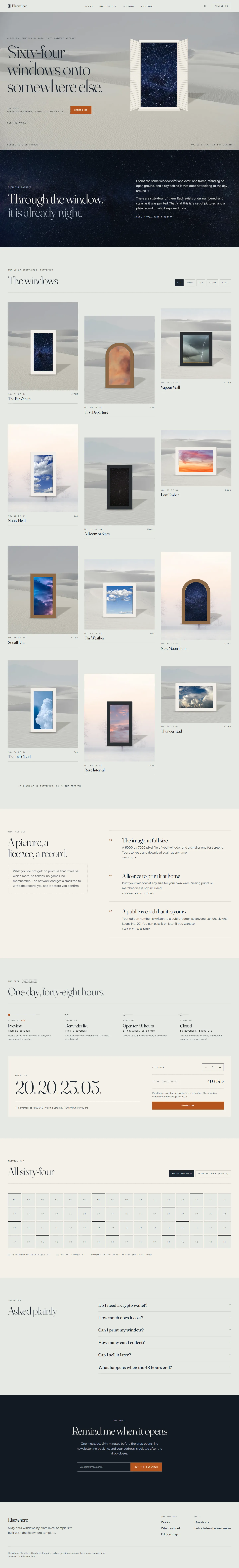 Elsewhere home page, light theme, at 1440 pixels wide