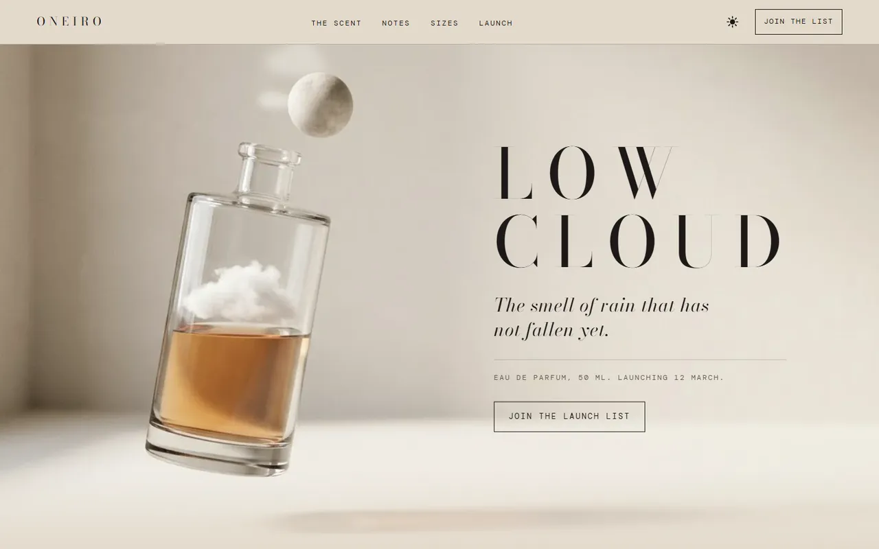 Oneiro home page, light theme