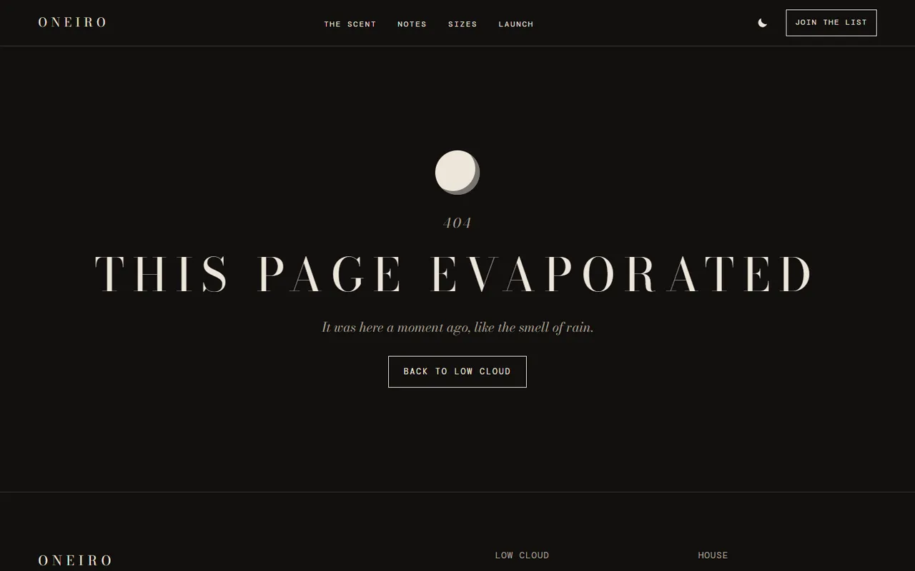 Oneiro: 404 page, dark theme