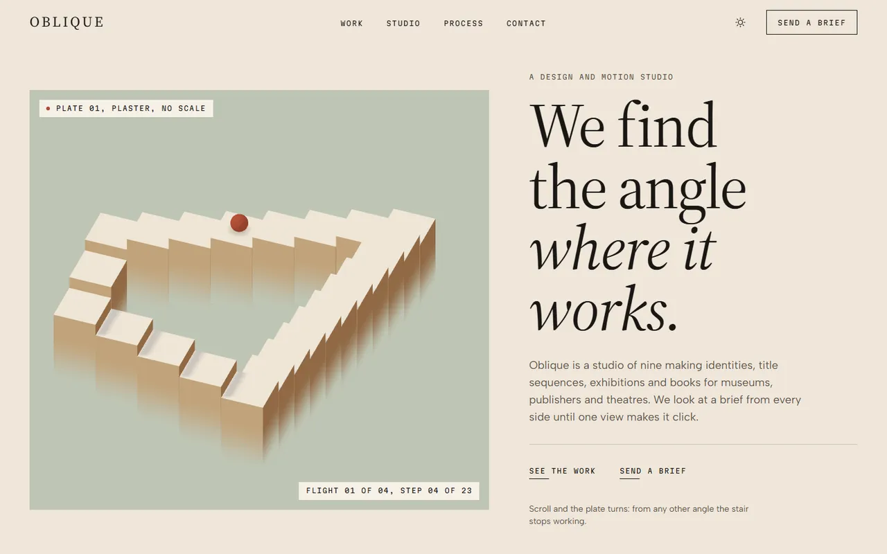 Oblique home page, light theme