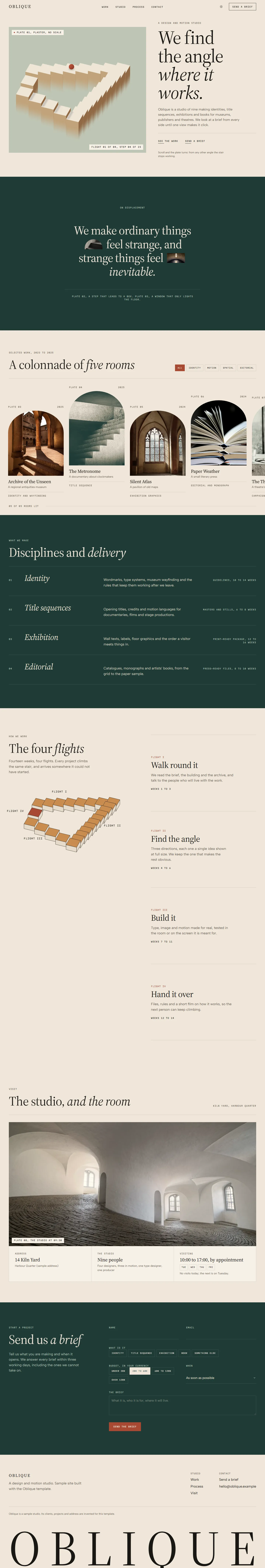 Oblique home page, light theme, at 1440 pixels wide