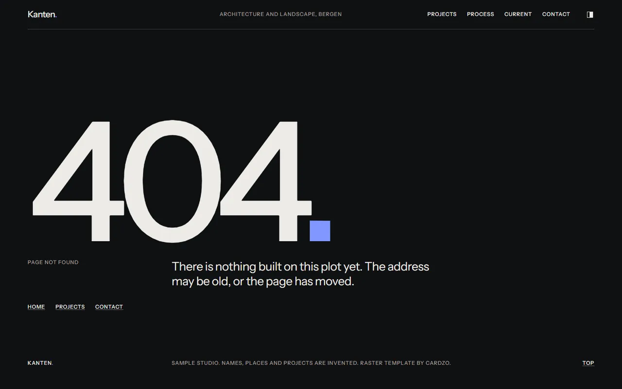 Raster: 404 page, dark theme