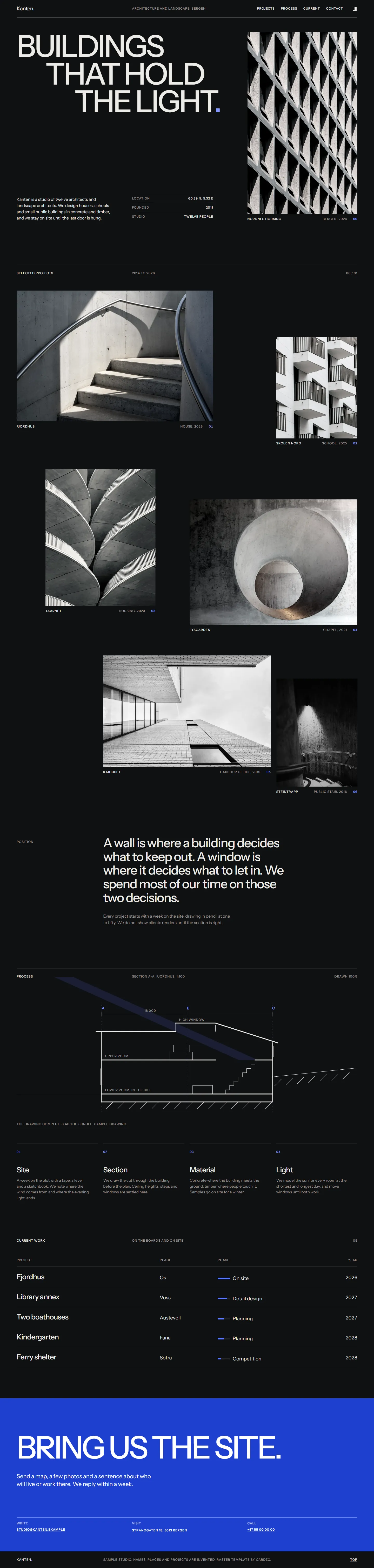 Raster home page, dark theme, at 1440 pixels wide