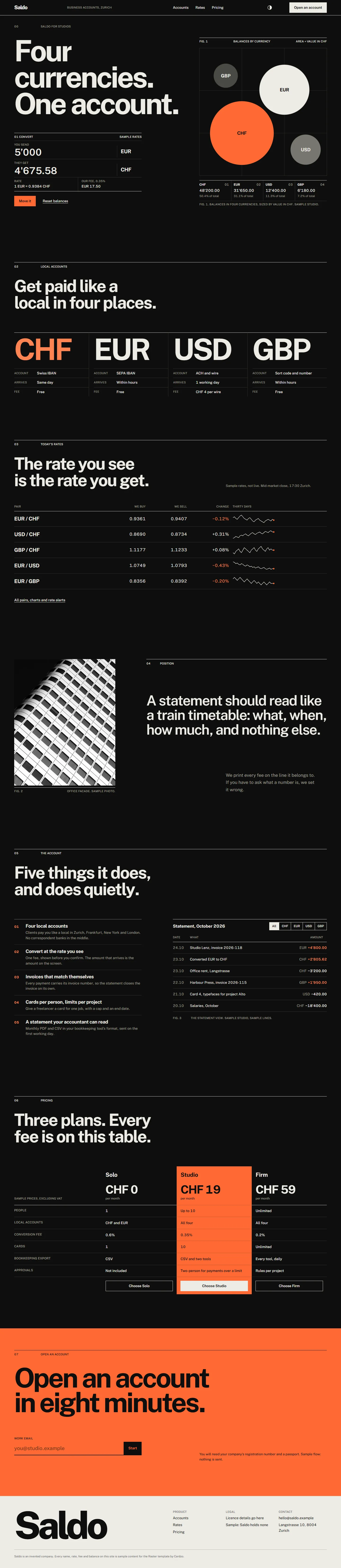 Raster home page, dark theme, at 1440 pixels wide