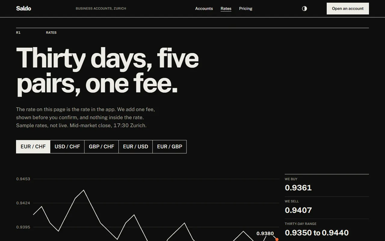 Raster: rates page, dark theme