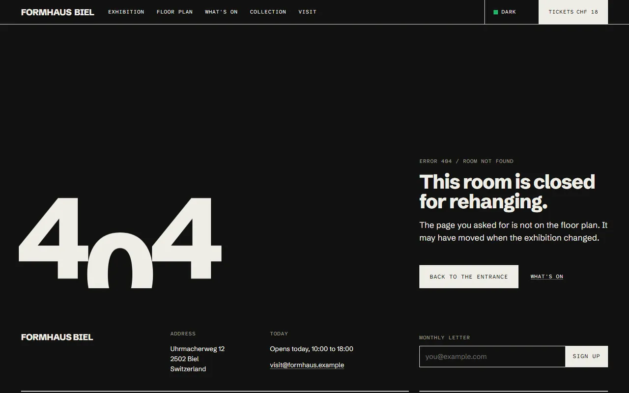 Raster: 404 page, dark theme