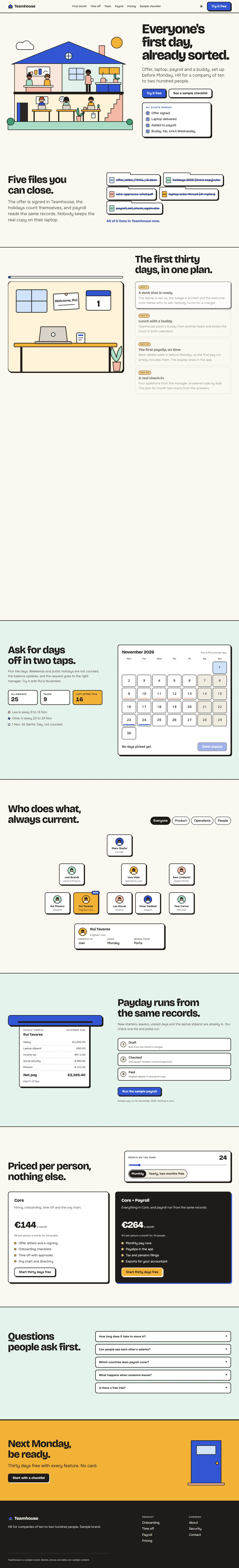 Teamhouse home page, light theme, at 1440 pixels wide