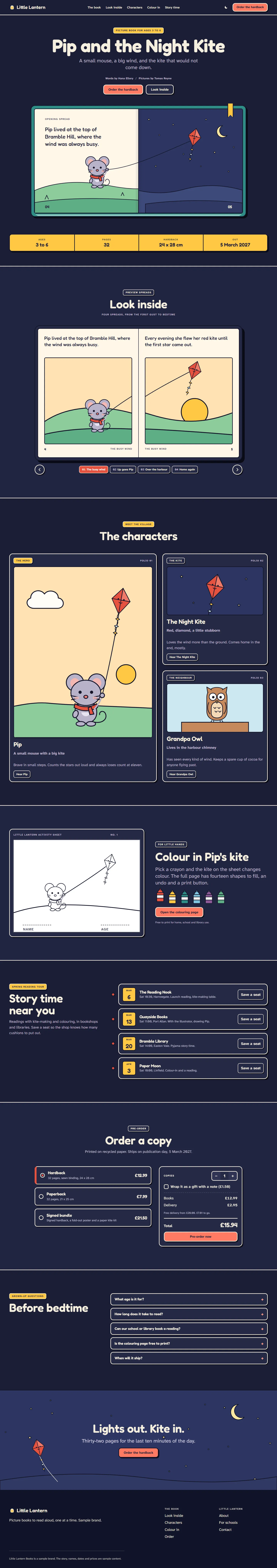 Little Lantern home page, dark theme, at 1440 pixels wide