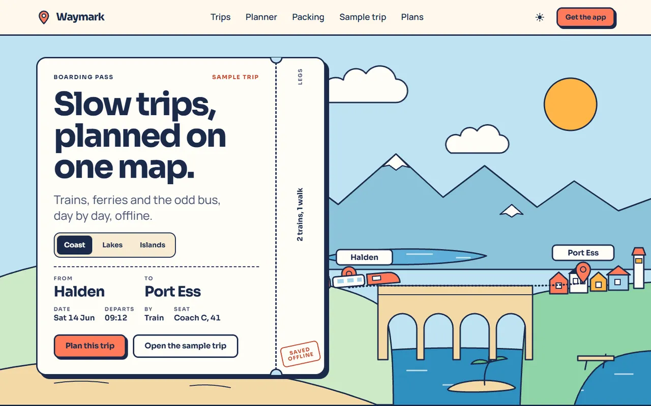 Waymark home page, light theme