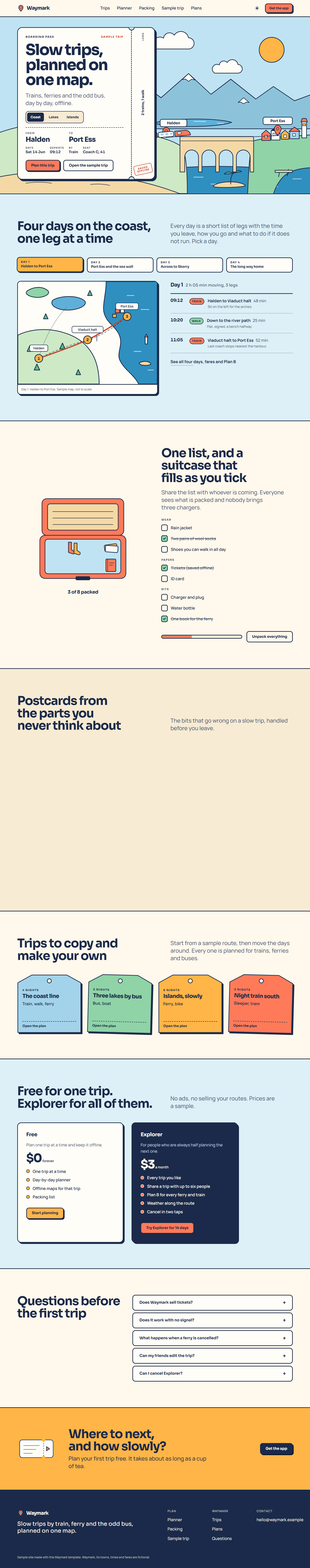 Waymark home page, light theme
