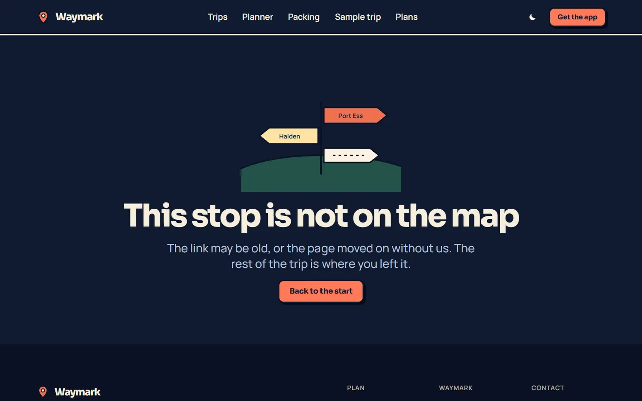 Waymark: 404 page, dark theme
