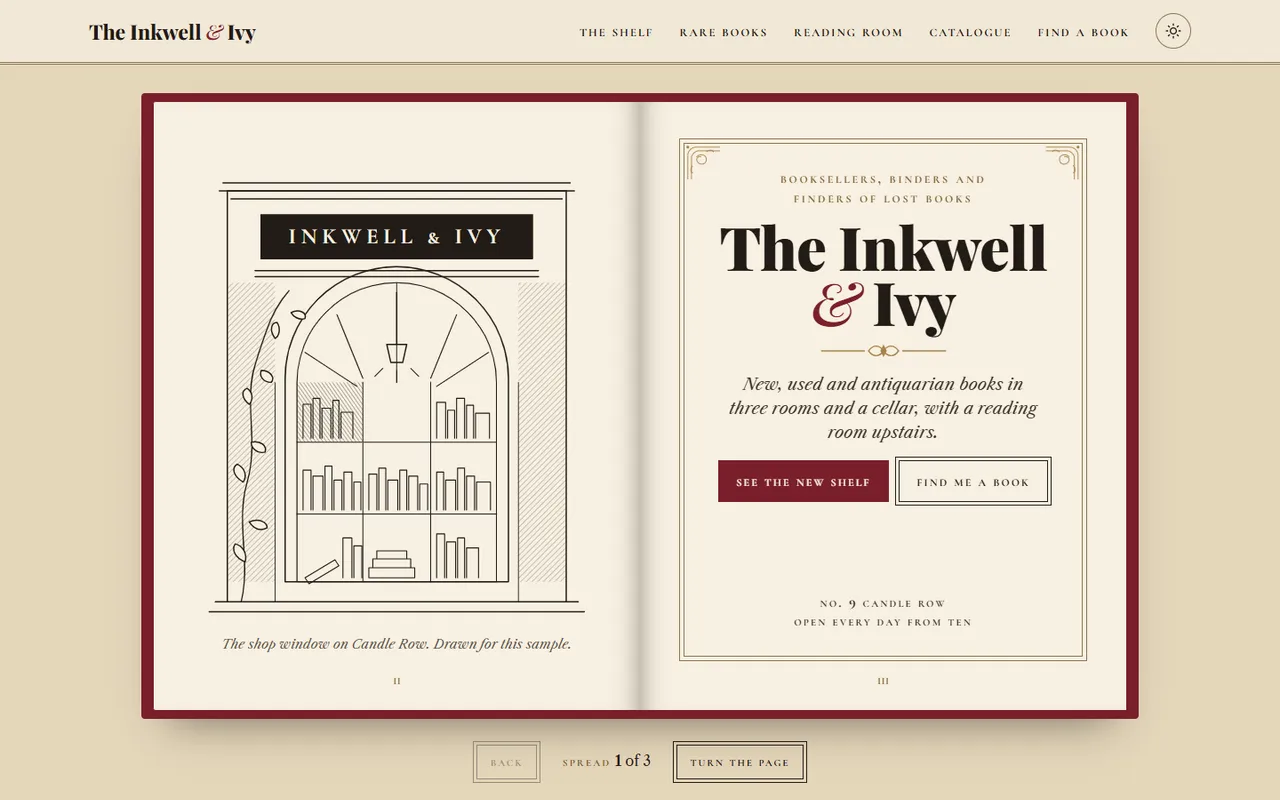 The Inkwell and Ivy home page, light theme