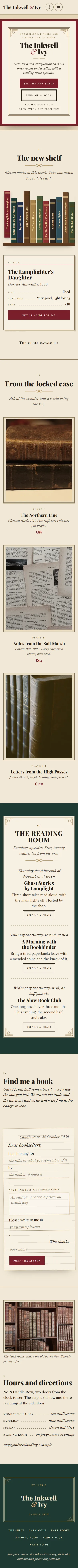 The Inkwell and Ivy on a phone, 390 pixels wide