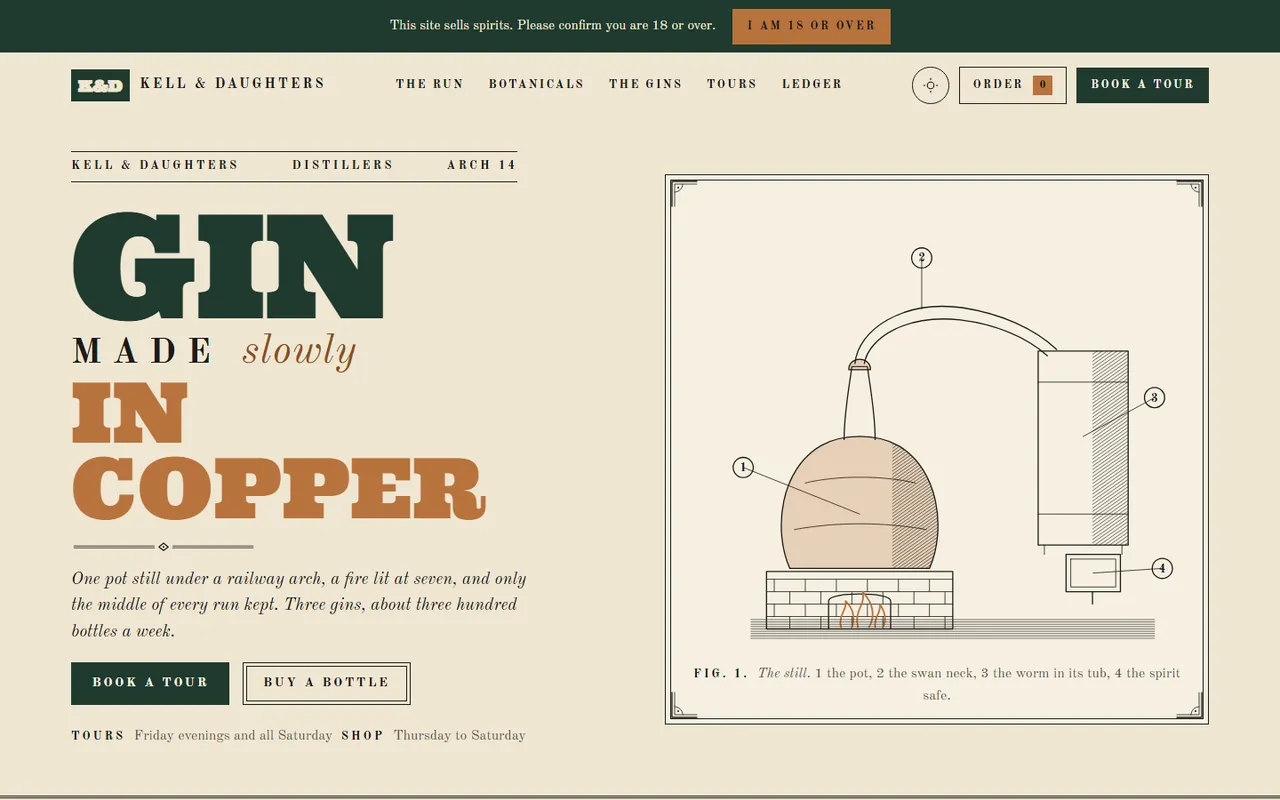 Kell & Daughters home page, light theme