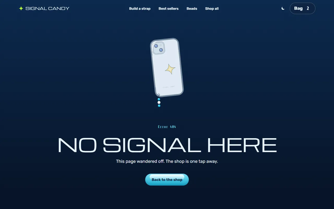 Signal Candy: 404 page, dark theme