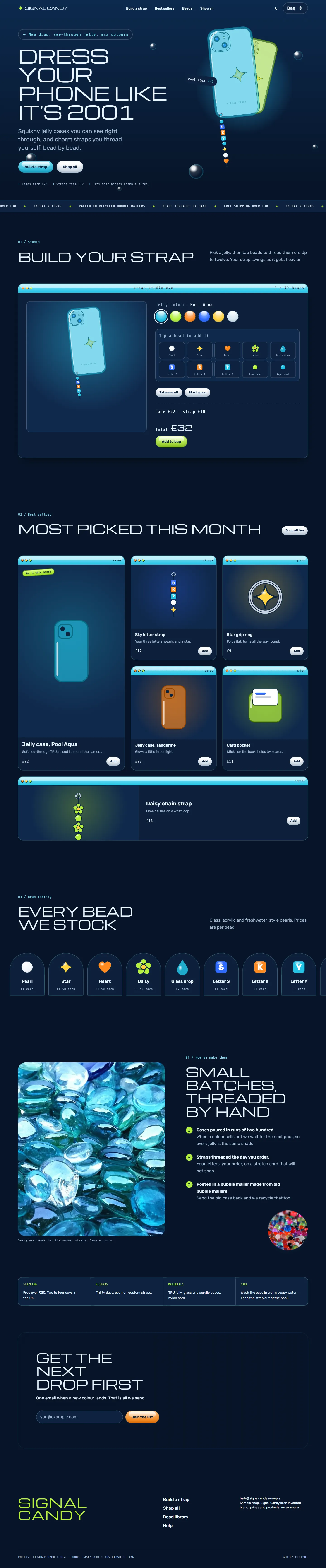 Signal Candy home page, dark theme, at 1440 pixels wide