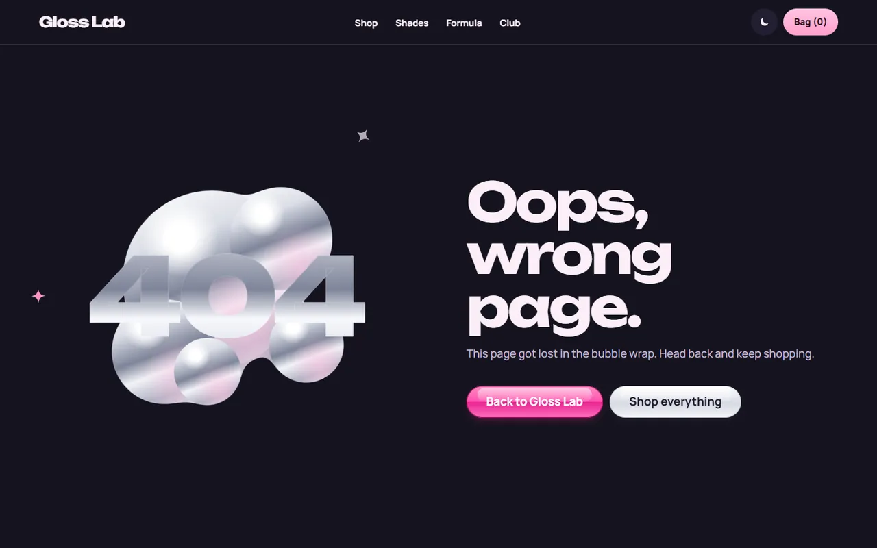 Gloss Lab: 404 page, dark theme