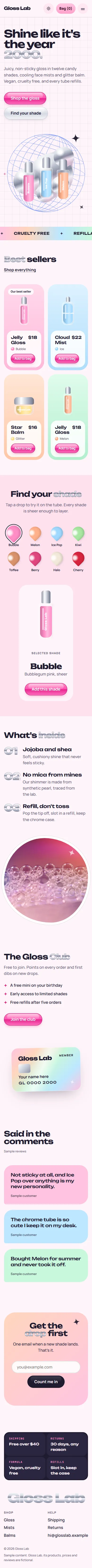 Gloss Lab on a phone, 390 pixels wide