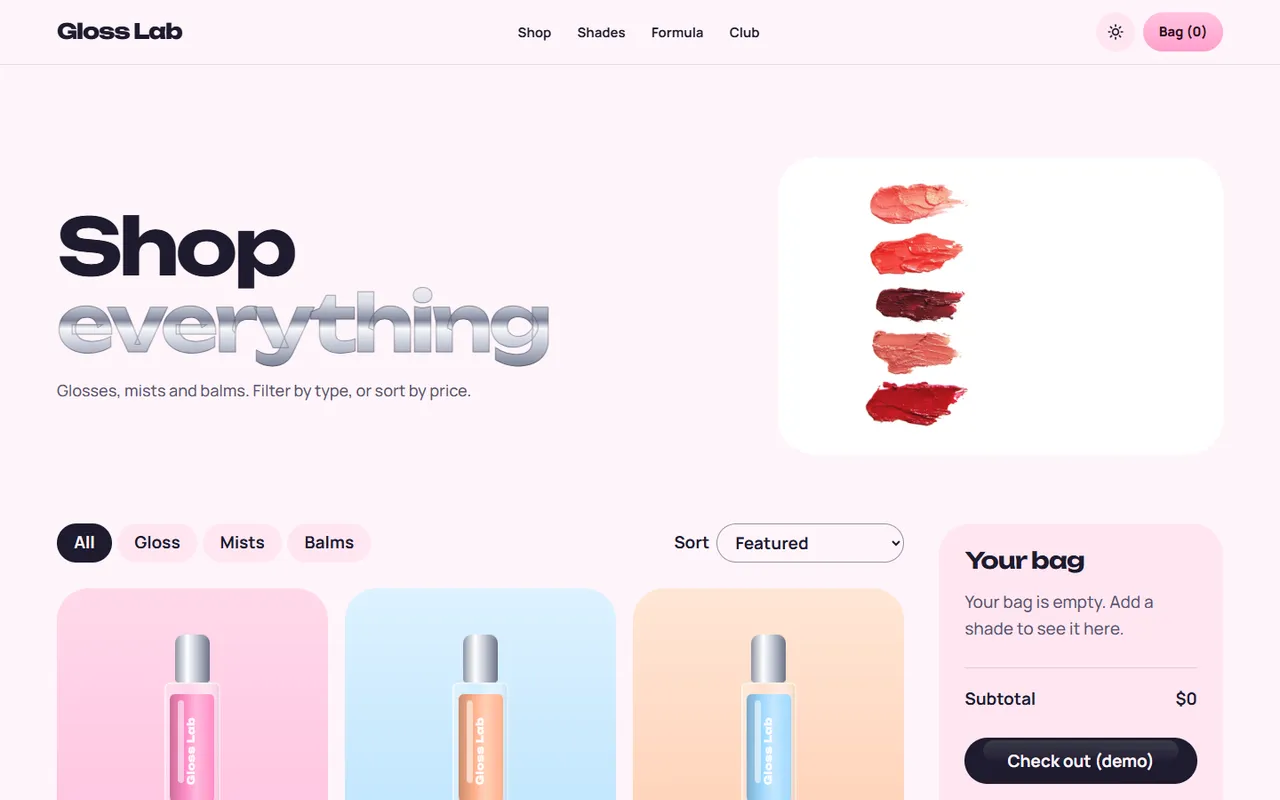 Gloss Lab: shop page