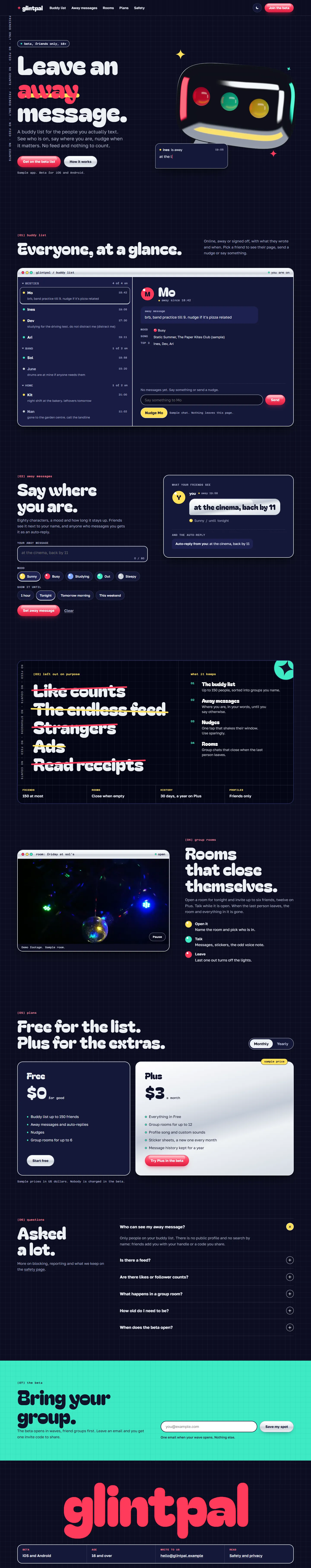 glintpal home page, dark theme, at 1440 pixels wide