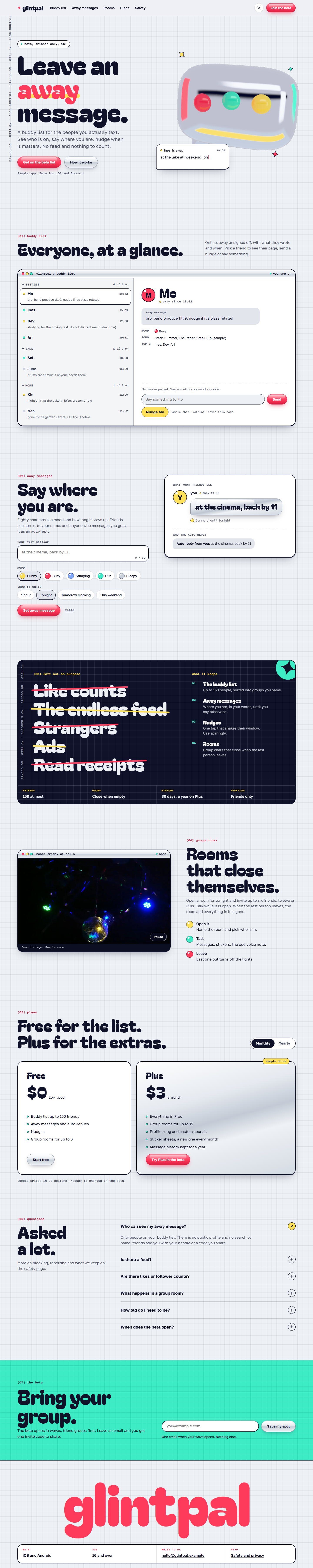glintpal home page, light theme